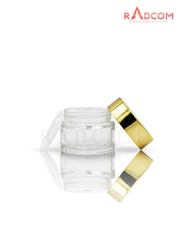 15GM Clear Glass Jar with Shinny Golden Cap with Lid & Wad